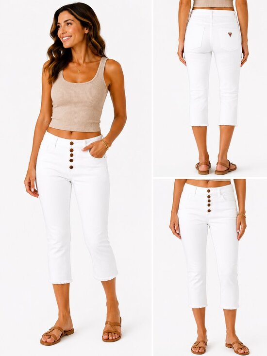 Guess Pants - Guess White Cropped Jeans Women Size 26 High Rise Raw Hem Denim Pants